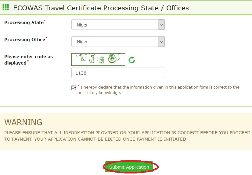 ecowas travel certificate application form