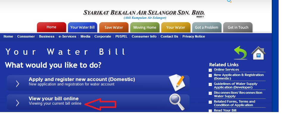 Online payment syabas Bil Air