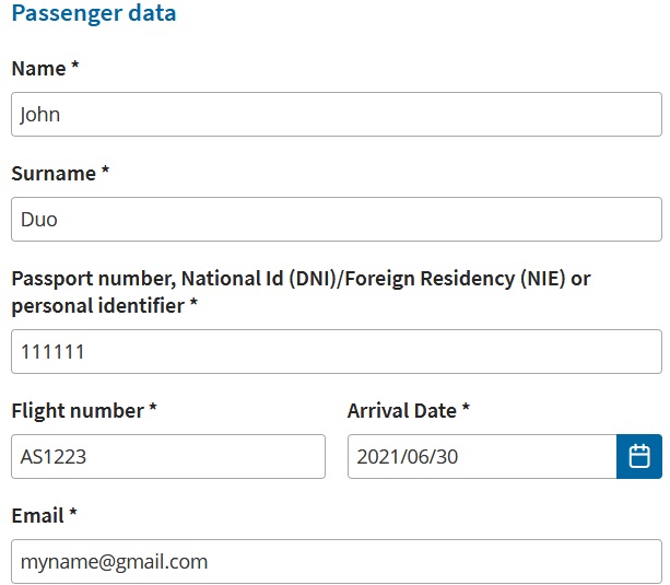 spain travel health form